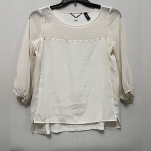 BKE Ivory Layered Chiffon Blouse with Stud Accents